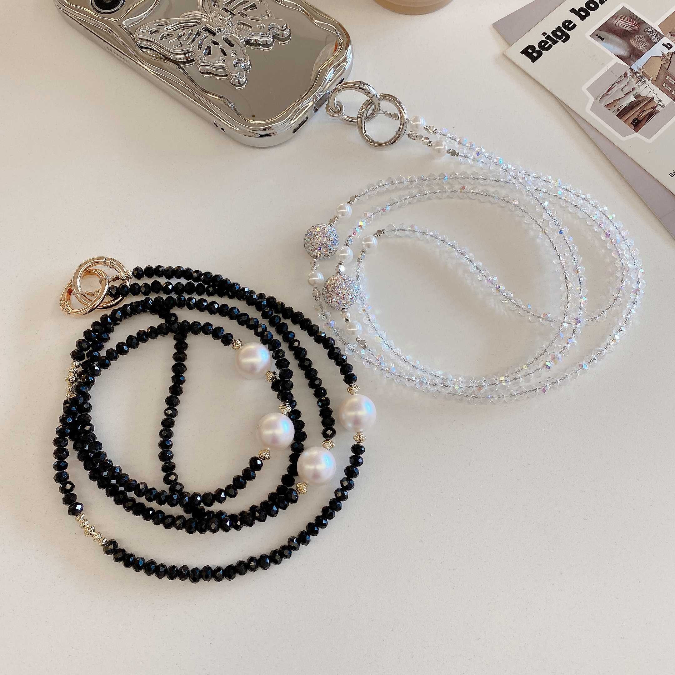 Elegant Pearl and Crystal Phone Charms