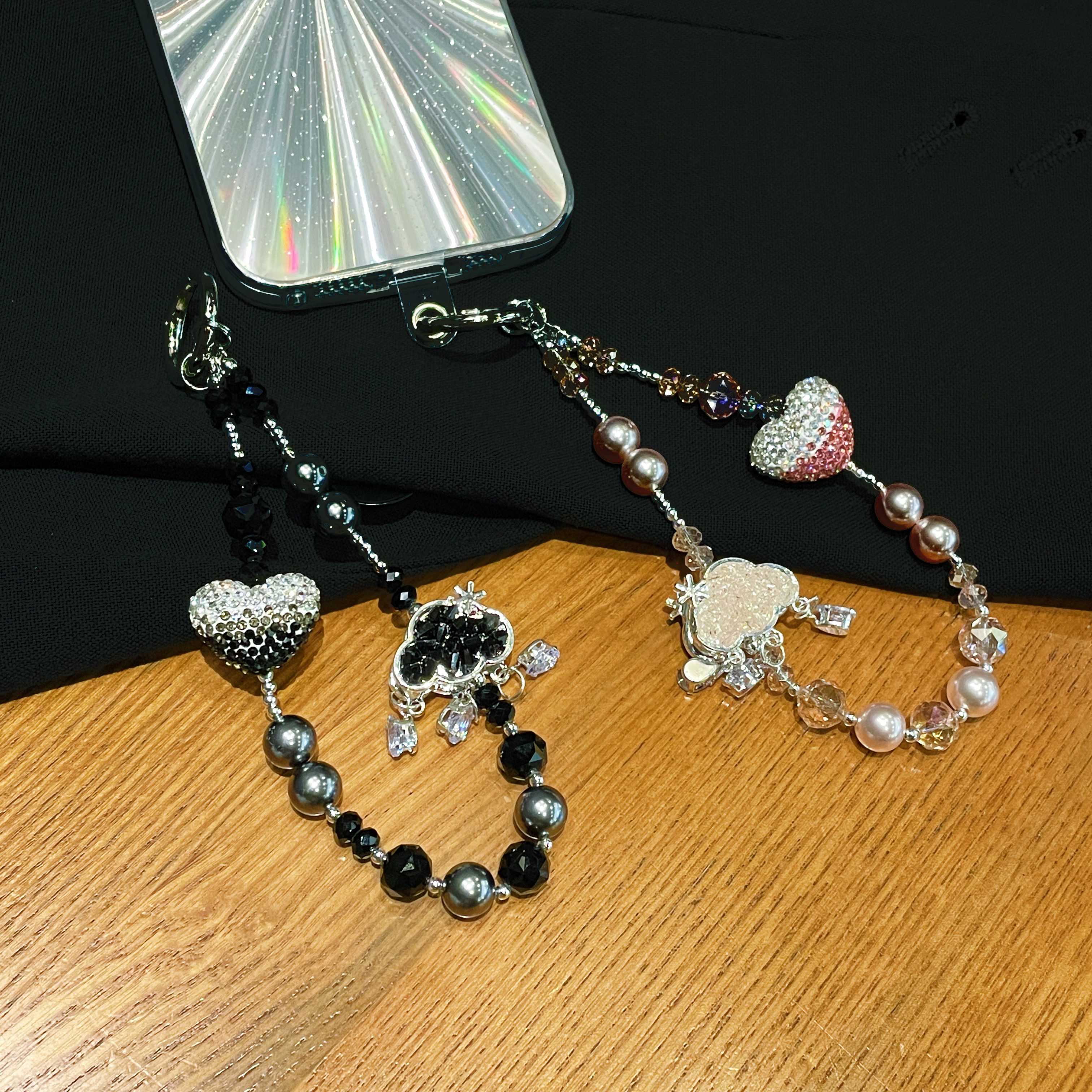 Sparkling Heart & Crystal Charm Phone Chains