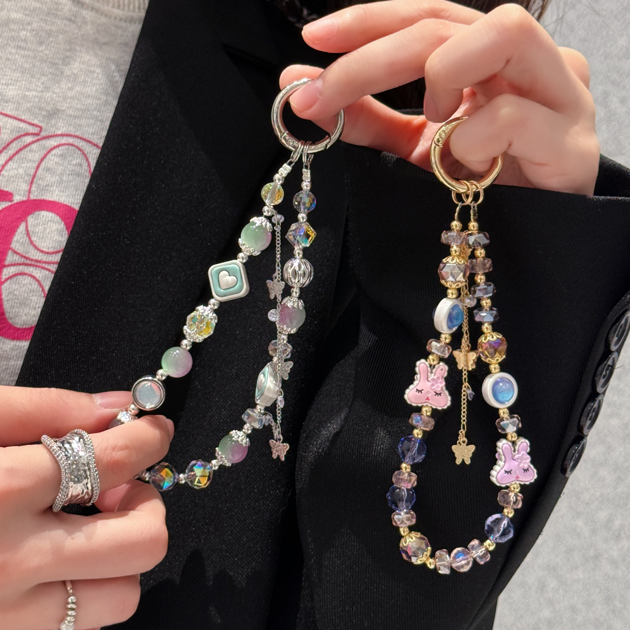 Sparkling Butterfly & Heart Charm Phone Chains