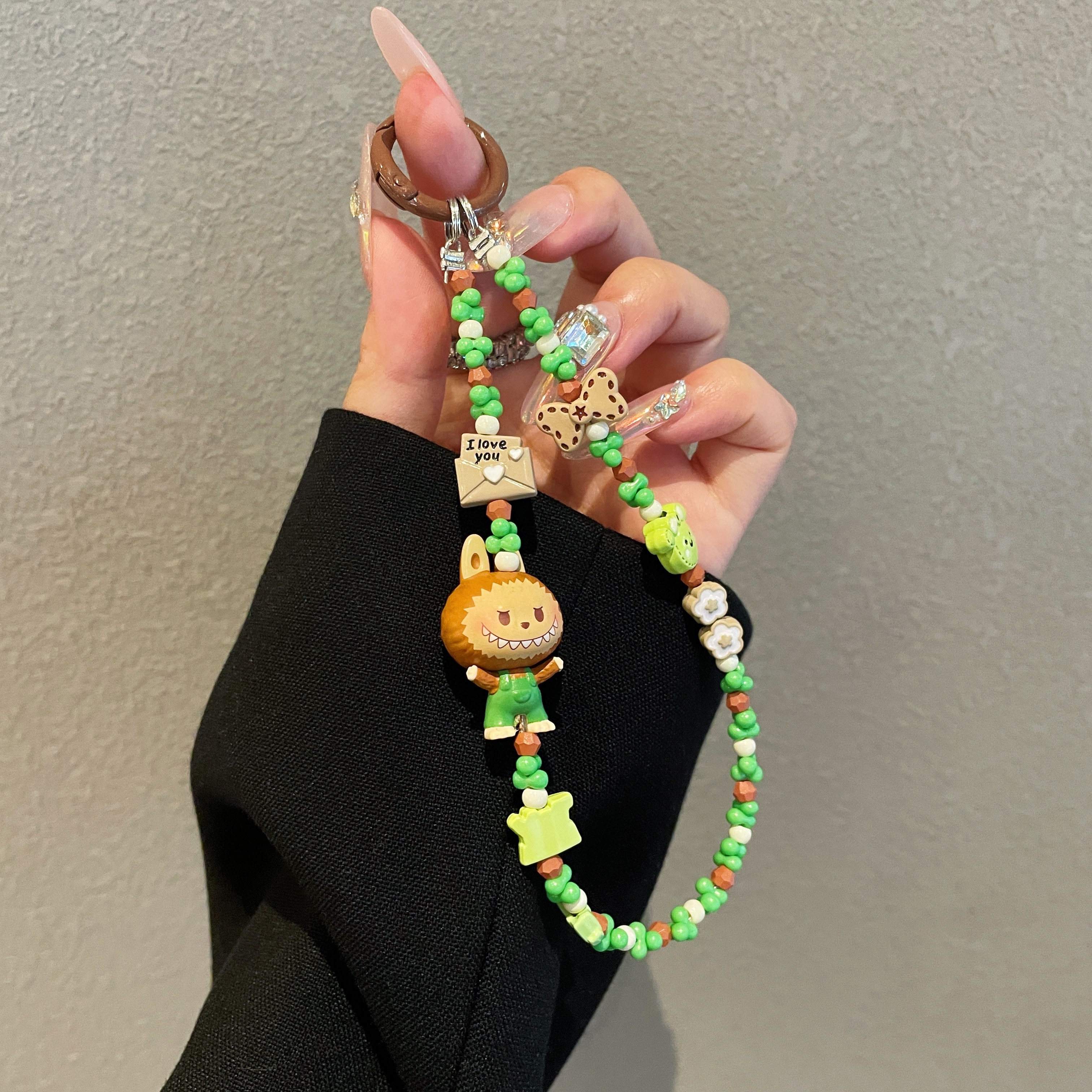 Playful Character & Flower Bead Phone Charms