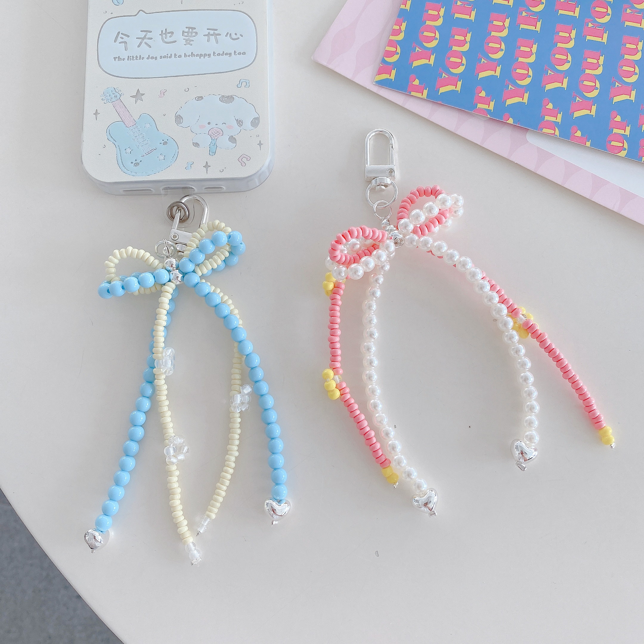 Playful Beaded Bow Phone Charms