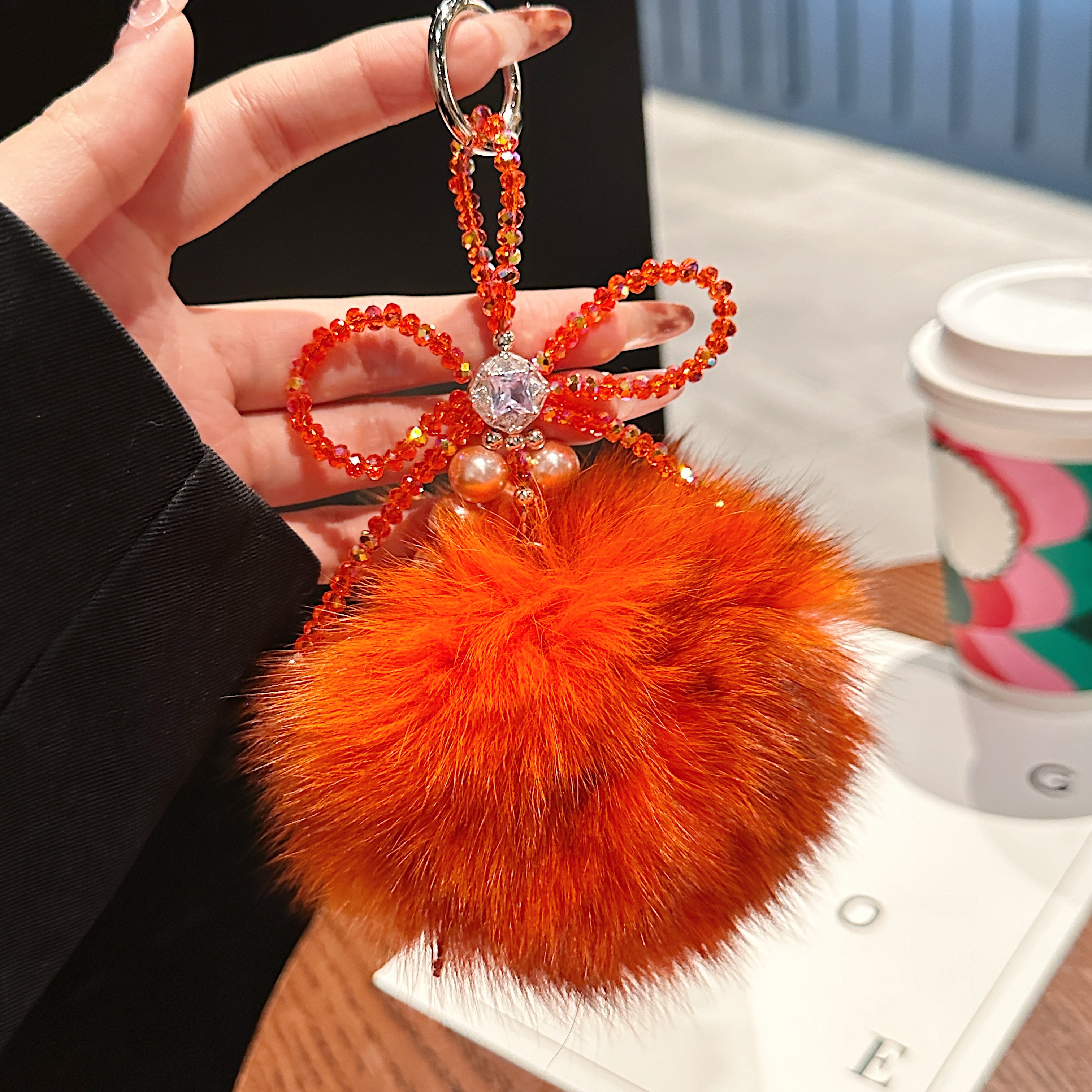 Fluffy Pom-Pom & Beaded Bow Phone Charms