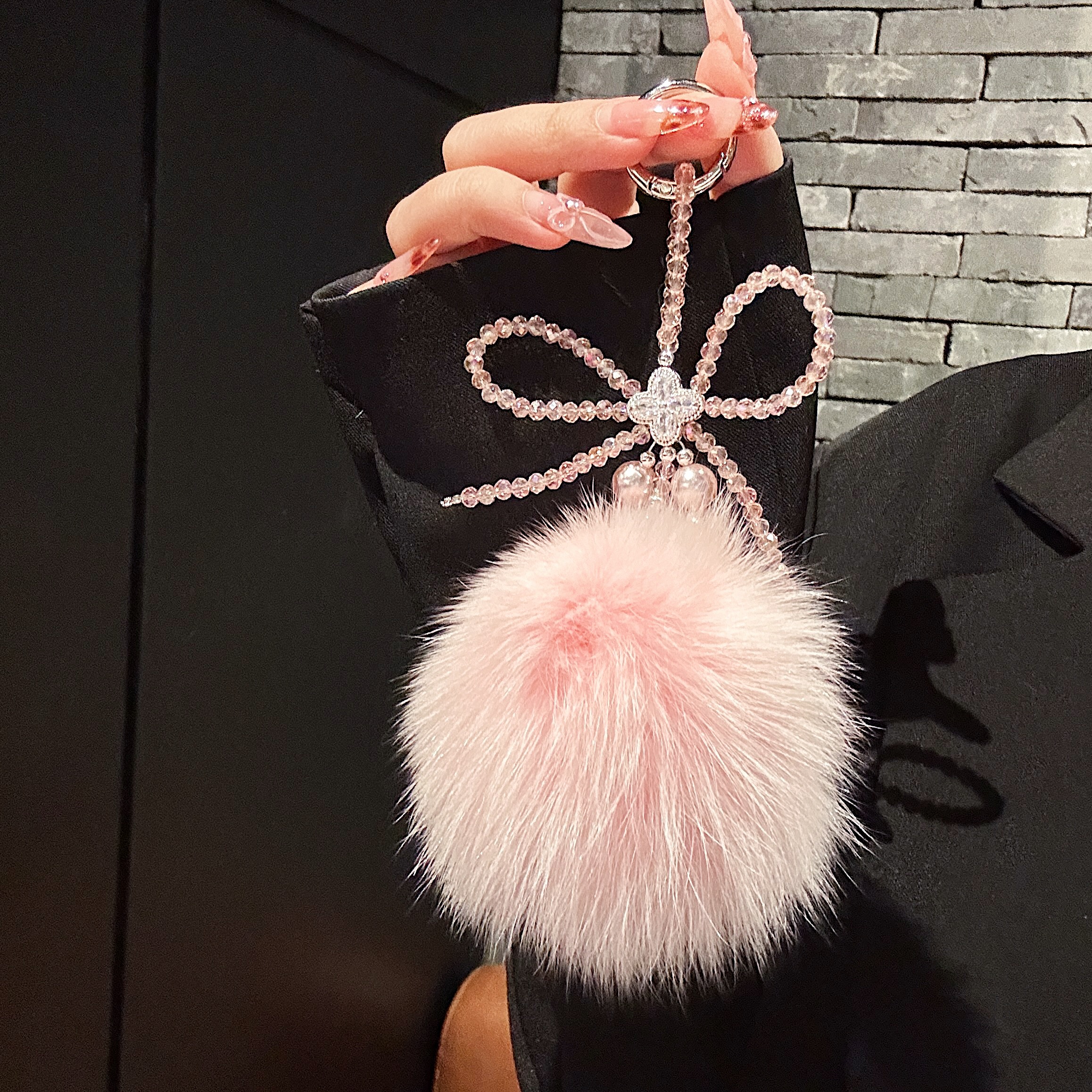 Fluffy Pom-Pom & Beaded Bow Phone Charms