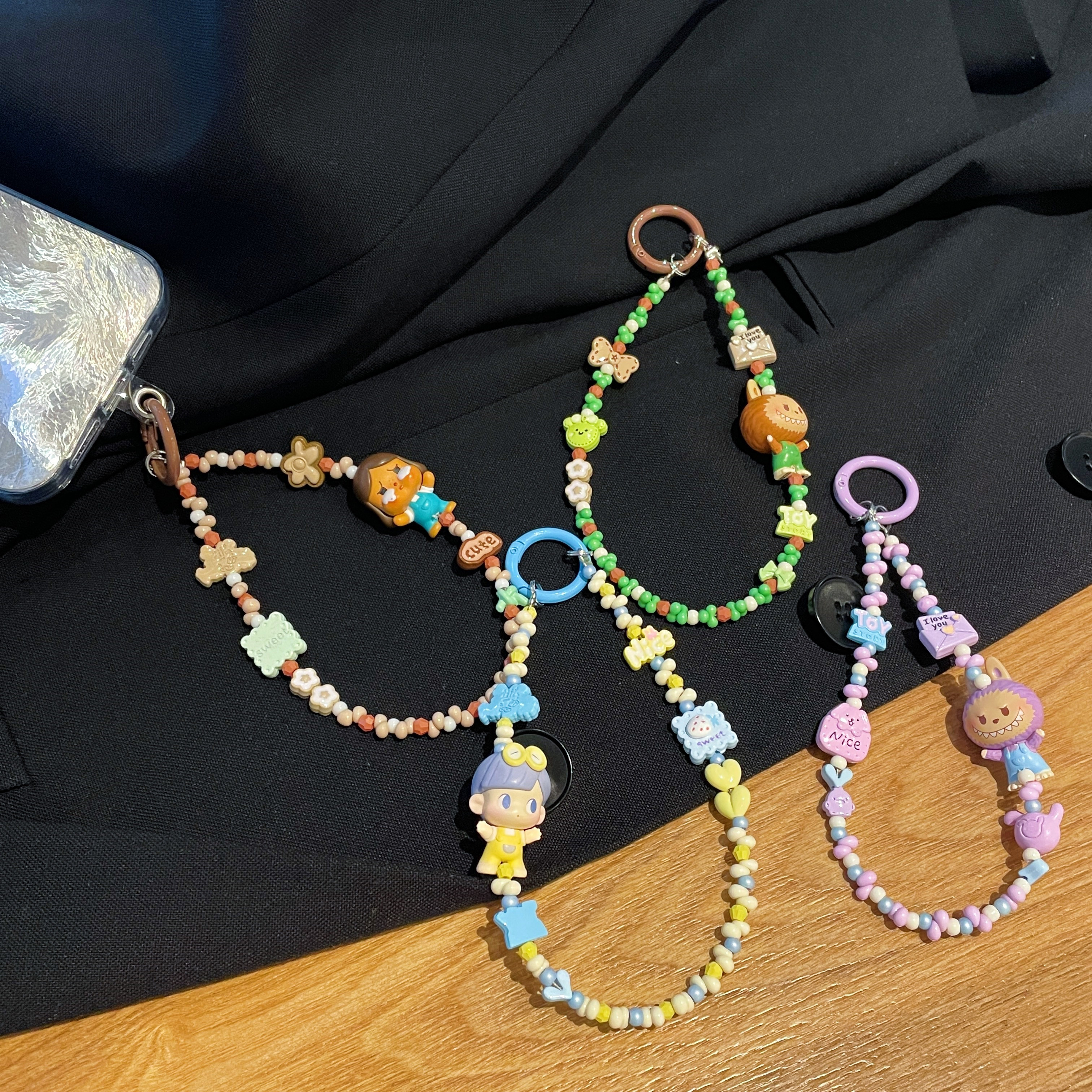 Playful Character & Flower Bead Phone Charms