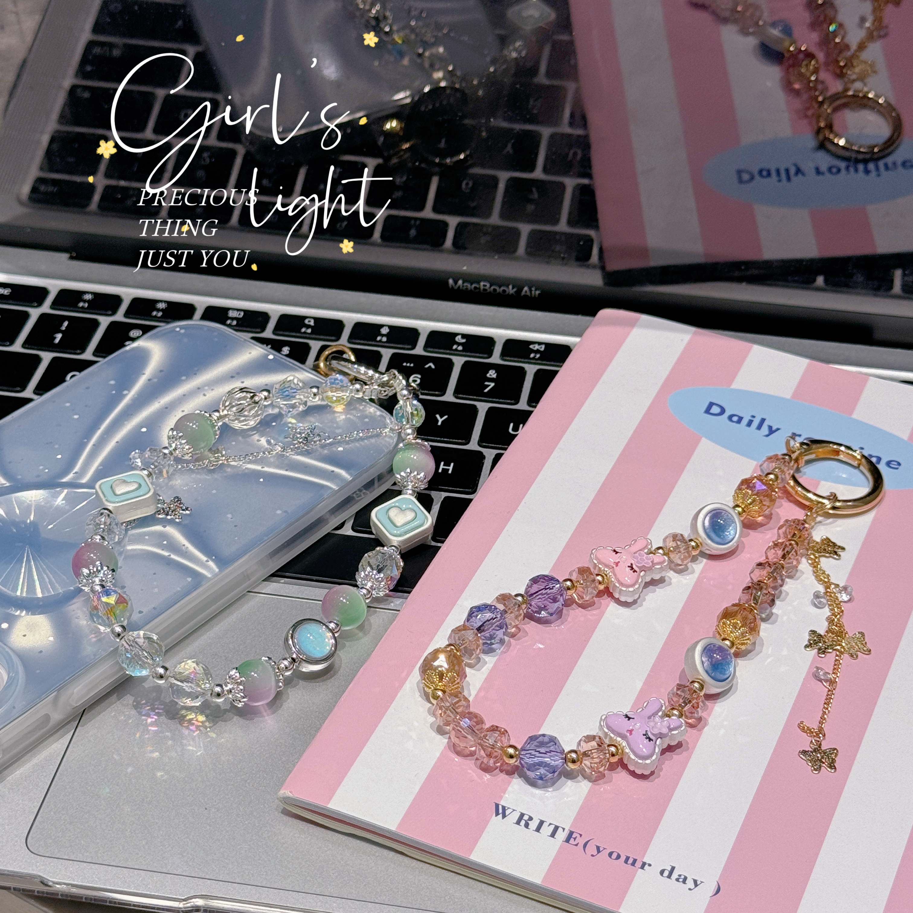 Sparkling Butterfly & Heart Charm Phone Chains