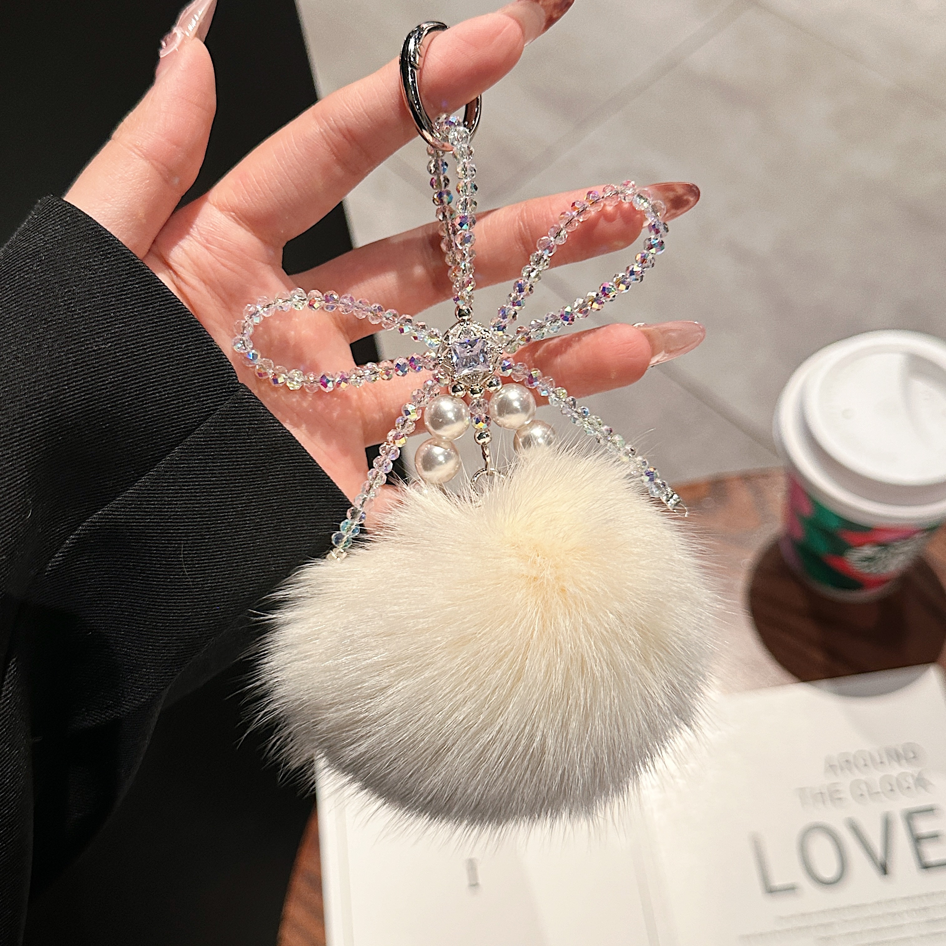 Plush Pom-Pom & Beaded Bow Phone Charms