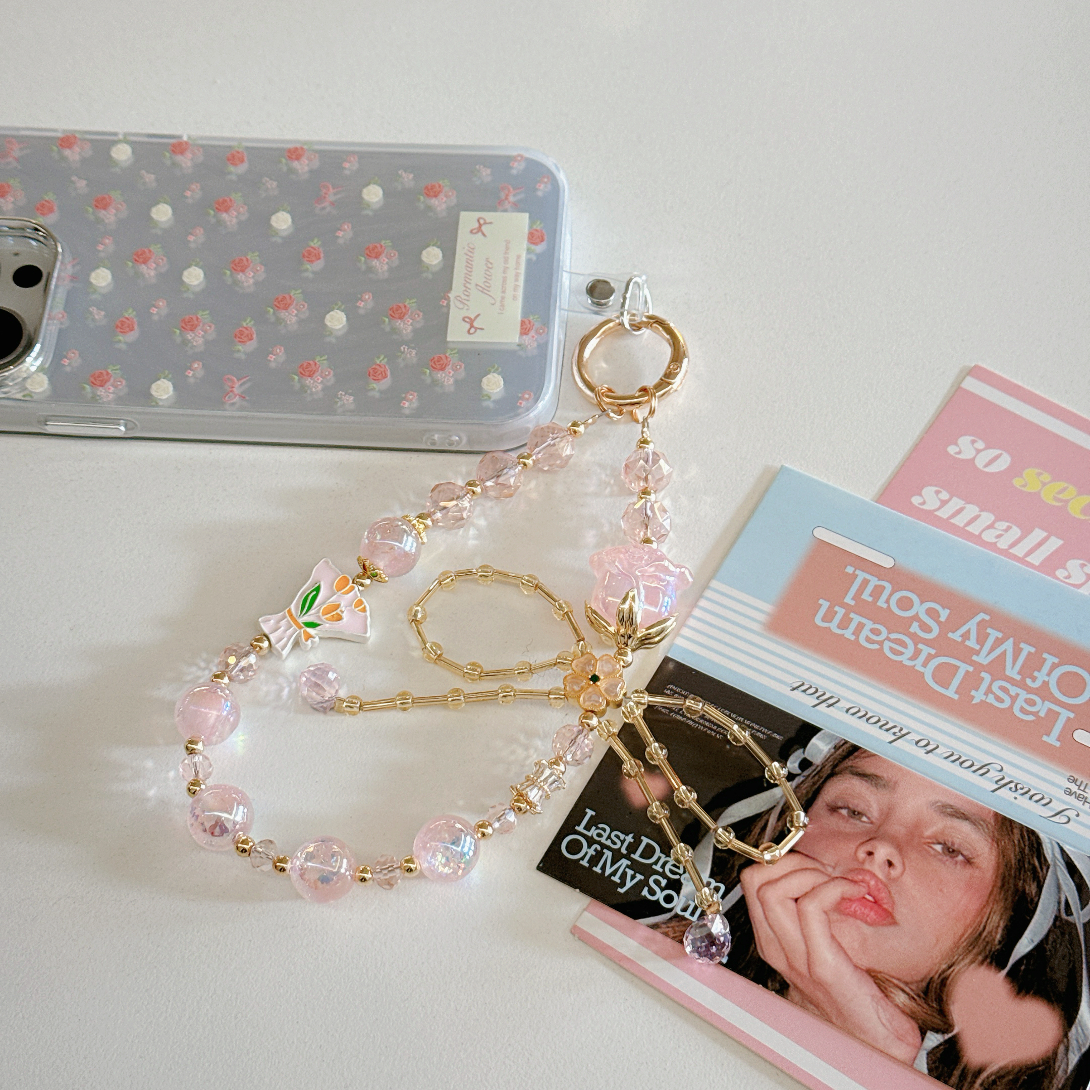 Delicate Flower & Crystal Phone Charms