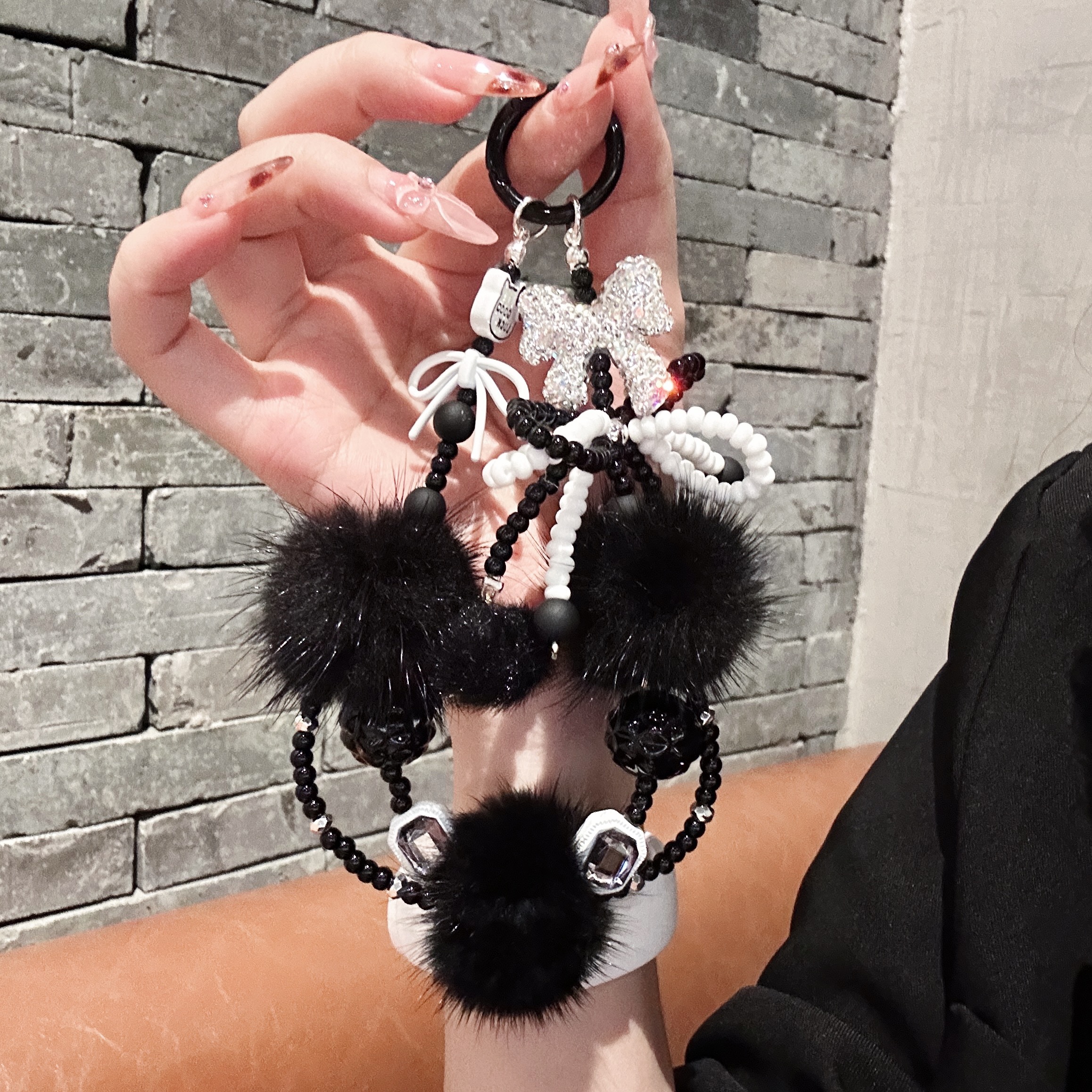 Fluffy Pom-Pom & Beaded Bow Phone Charms