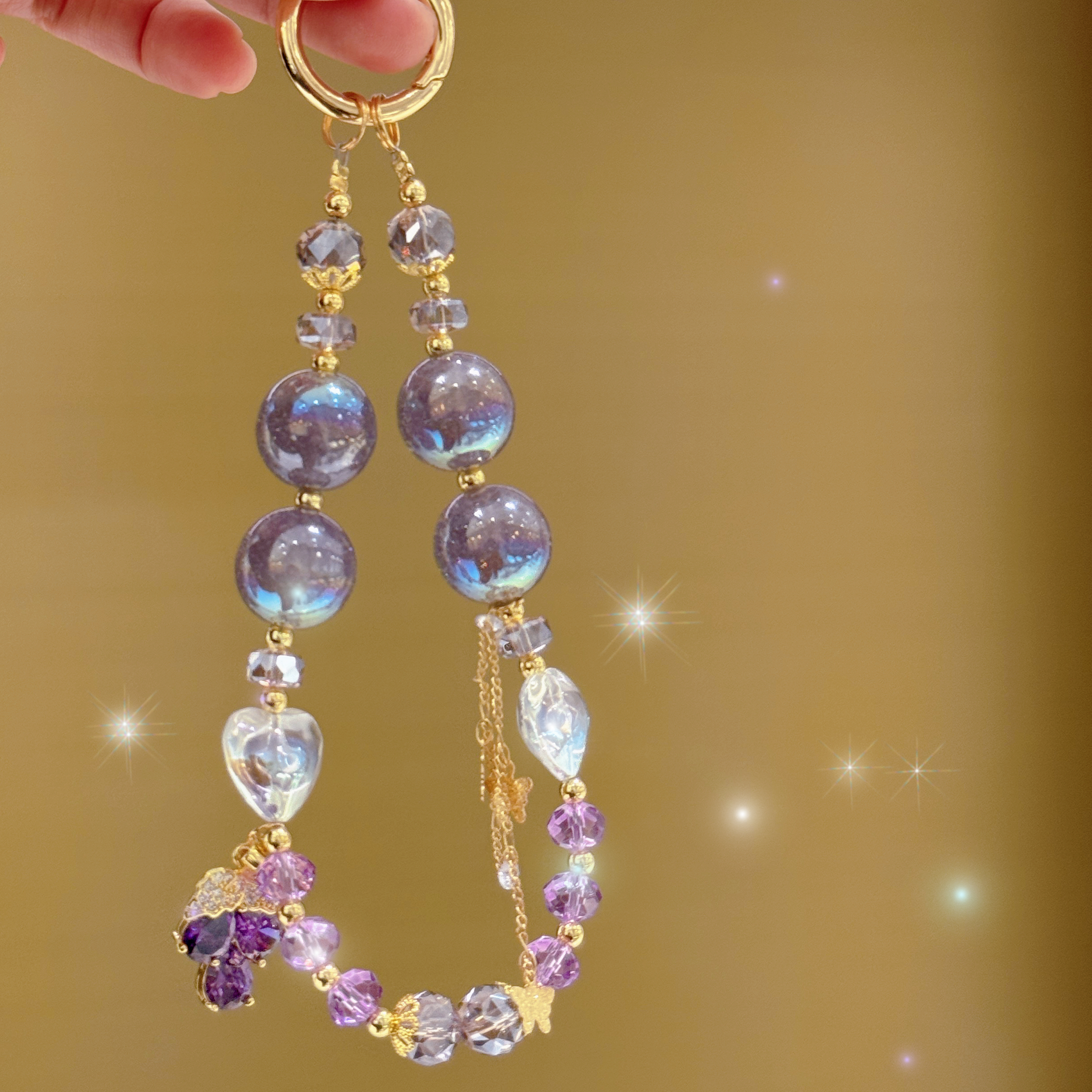 Iridescent Gem & Floral Charm Phone Chains