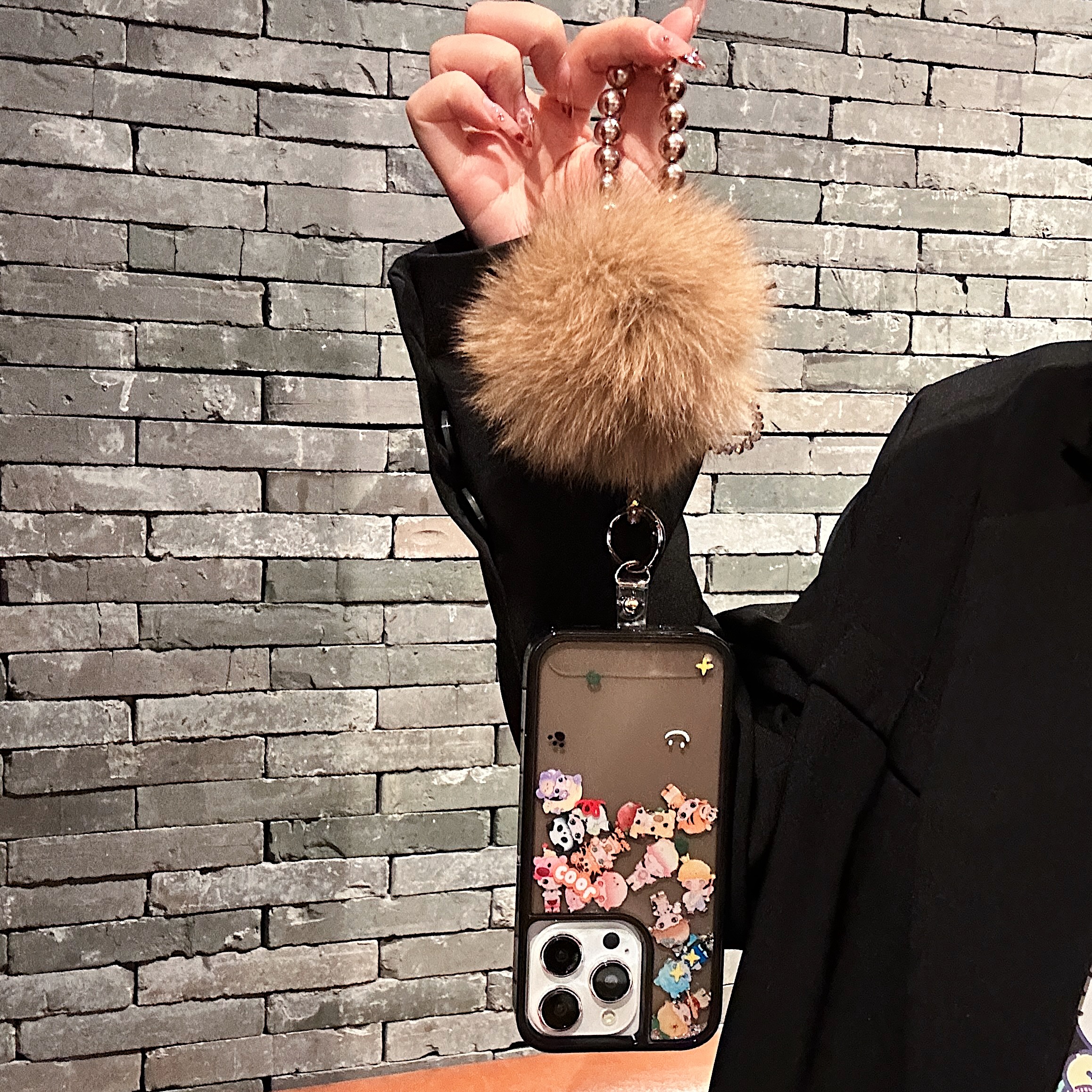 Fluffy Pom-Pom & Beaded Bow Phone Charms