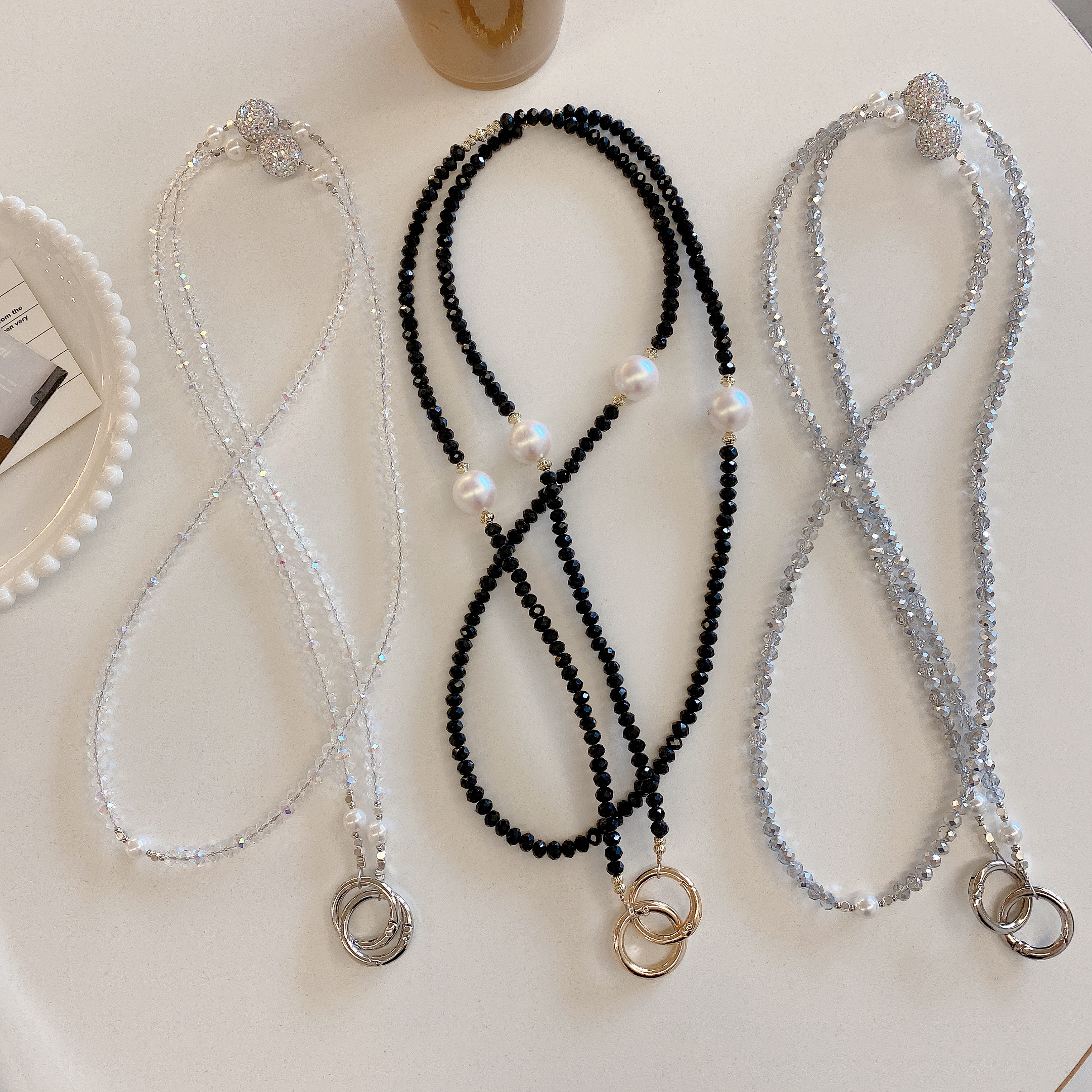 Elegant Pearl and Crystal Phone Charms