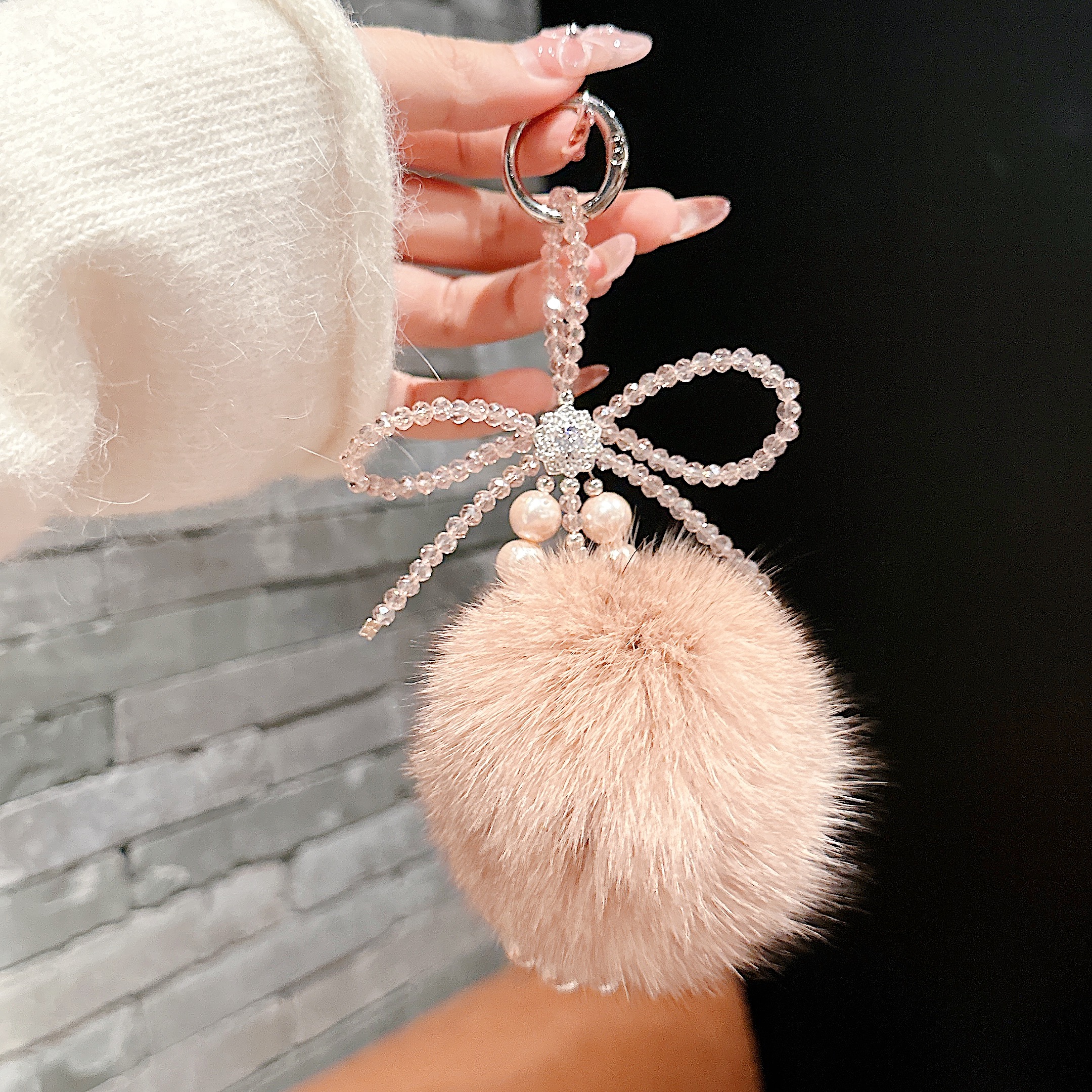 Plush Pom-Pom & Beaded Bow Phone Charms