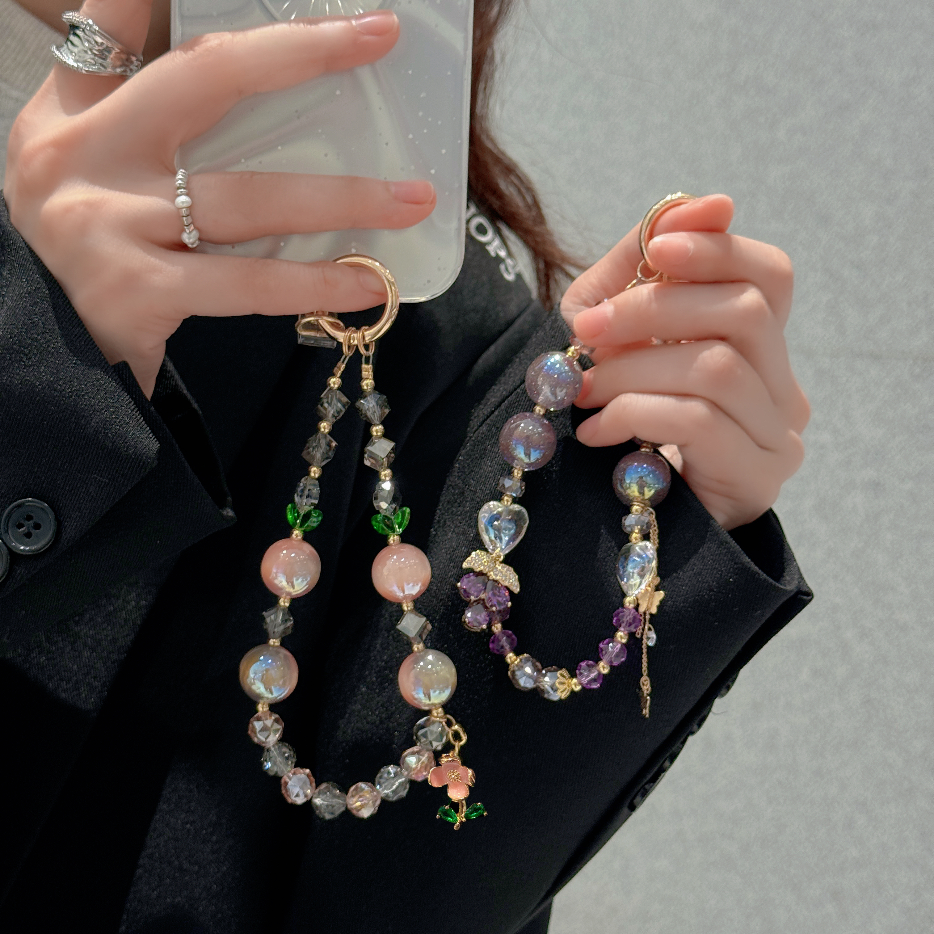 Iridescent Gem & Floral Charm Phone Chains