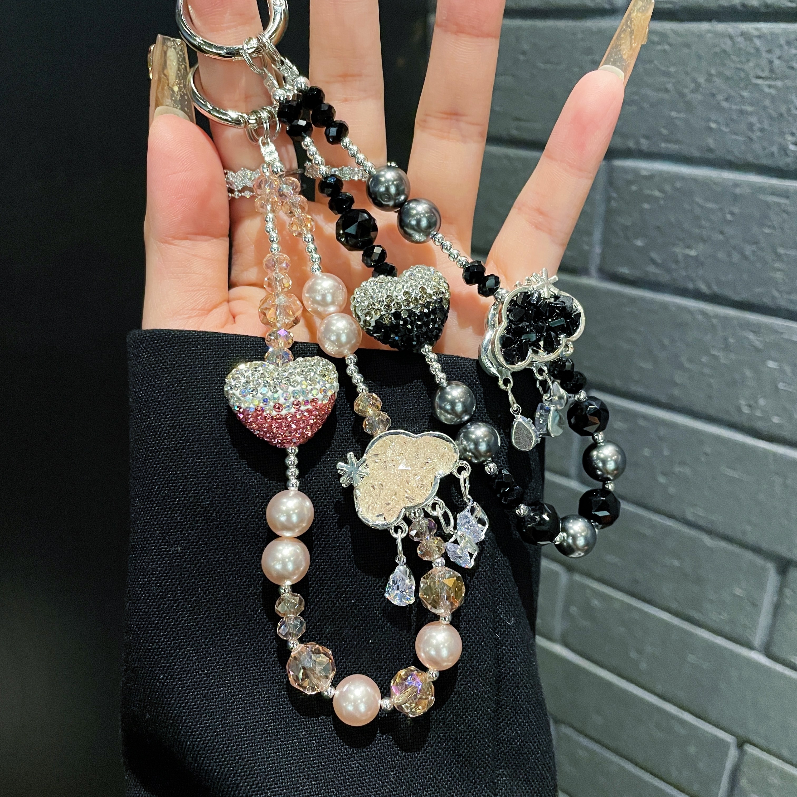 Sparkling Heart & Crystal Charm Phone Chains