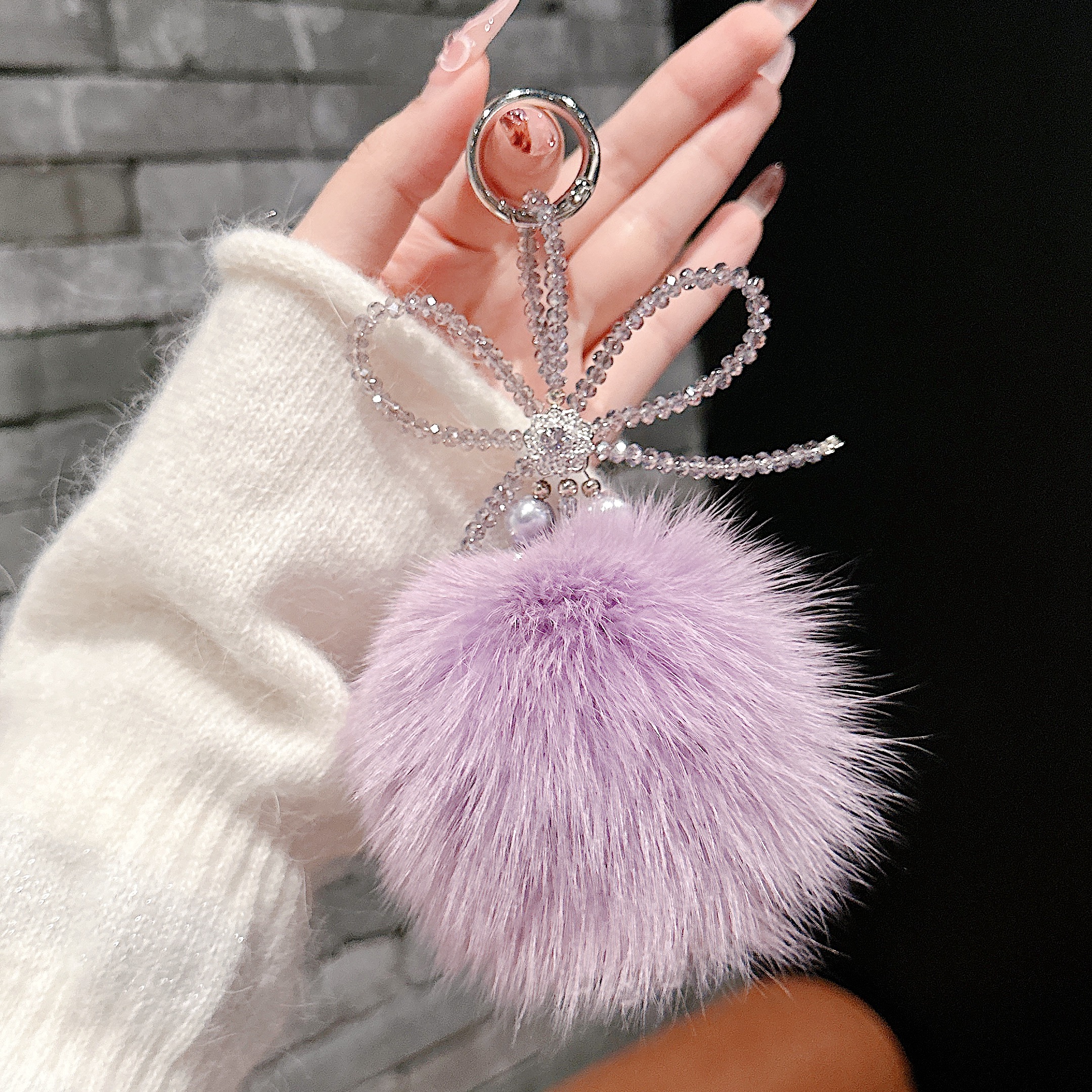 Plush Pom-Pom & Beaded Bow Phone Charms