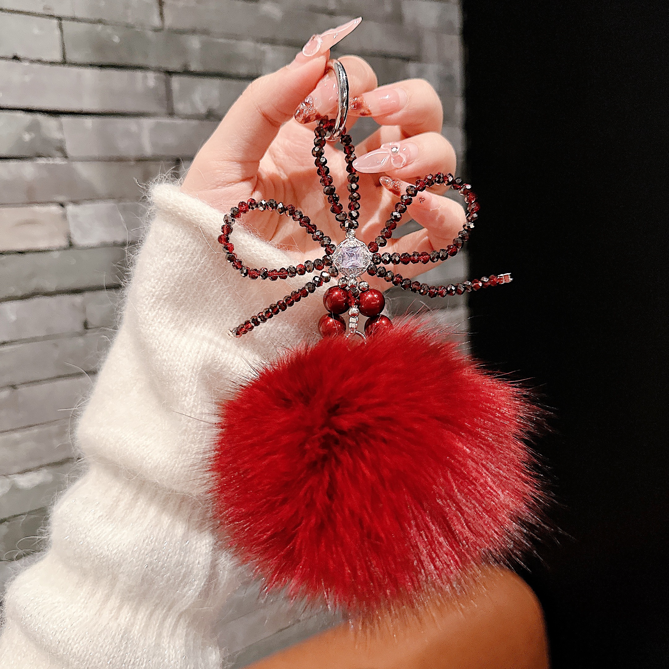 Plush Pom-Pom & Beaded Bow Phone Charms