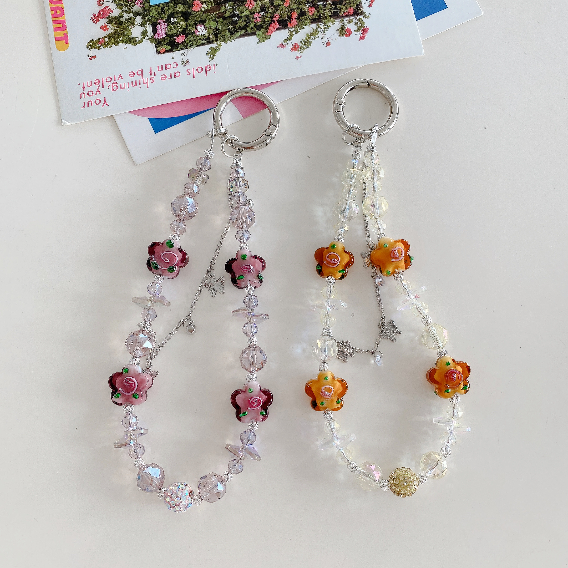 Floral Crystal & Charm Phone Charms