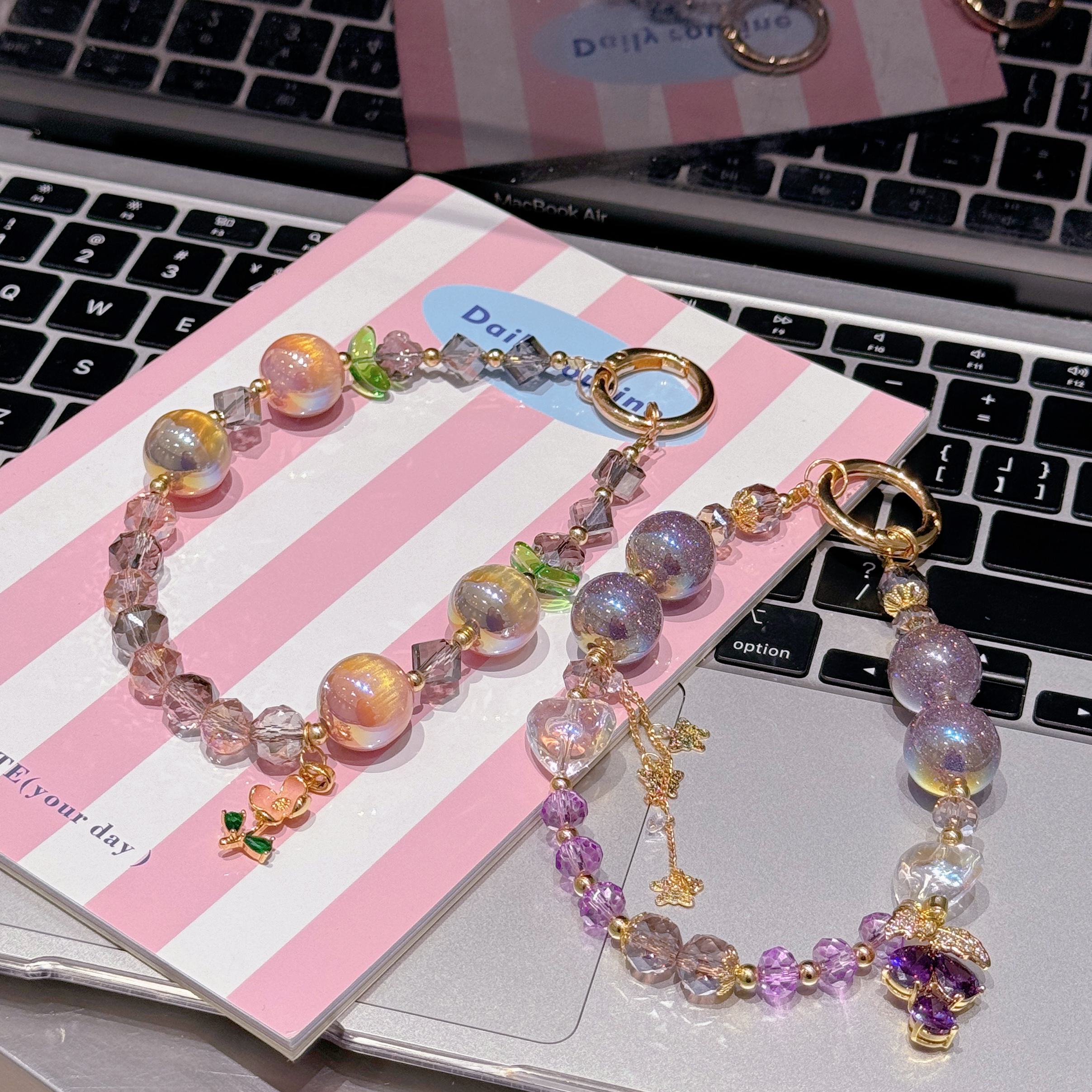 Iridescent Gem & Floral Charm Phone Chains