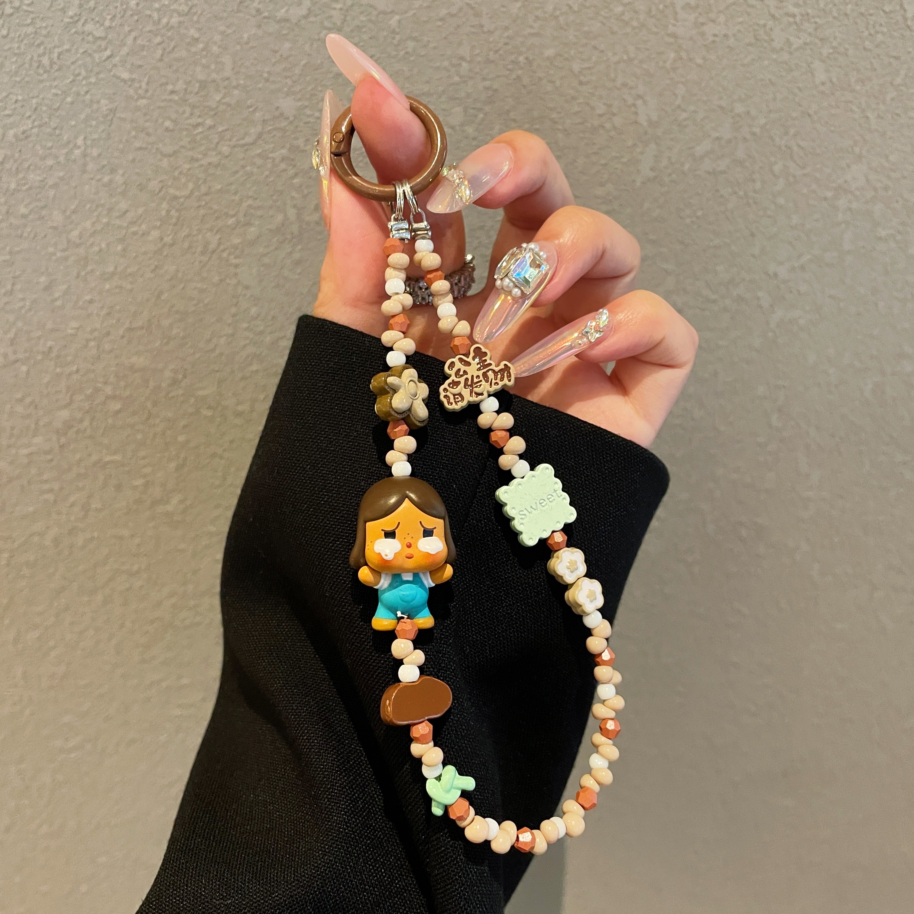 Playful Character & Flower Bead Phone Charms