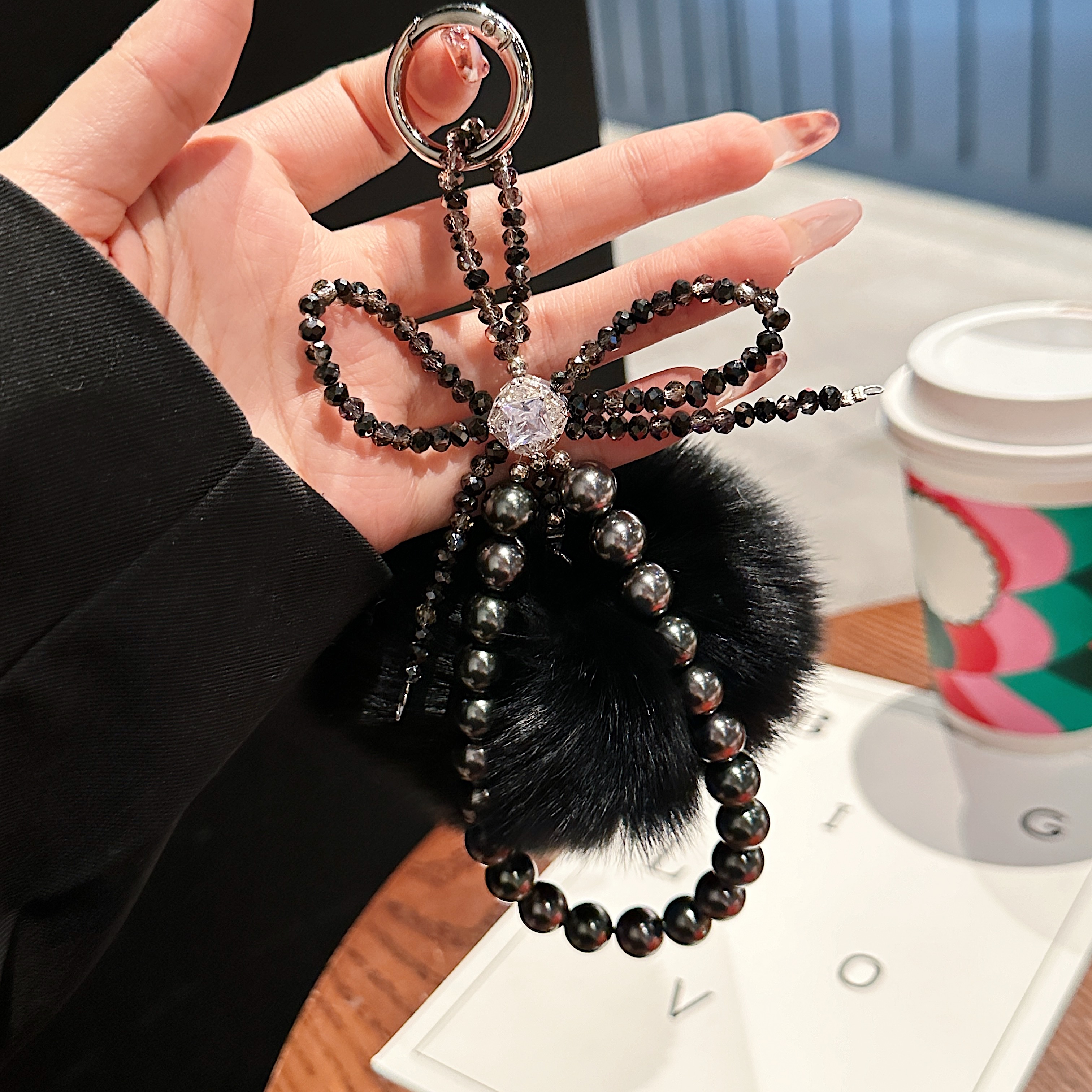 Fluffy Pom-Pom & Beaded Bow Phone Charms