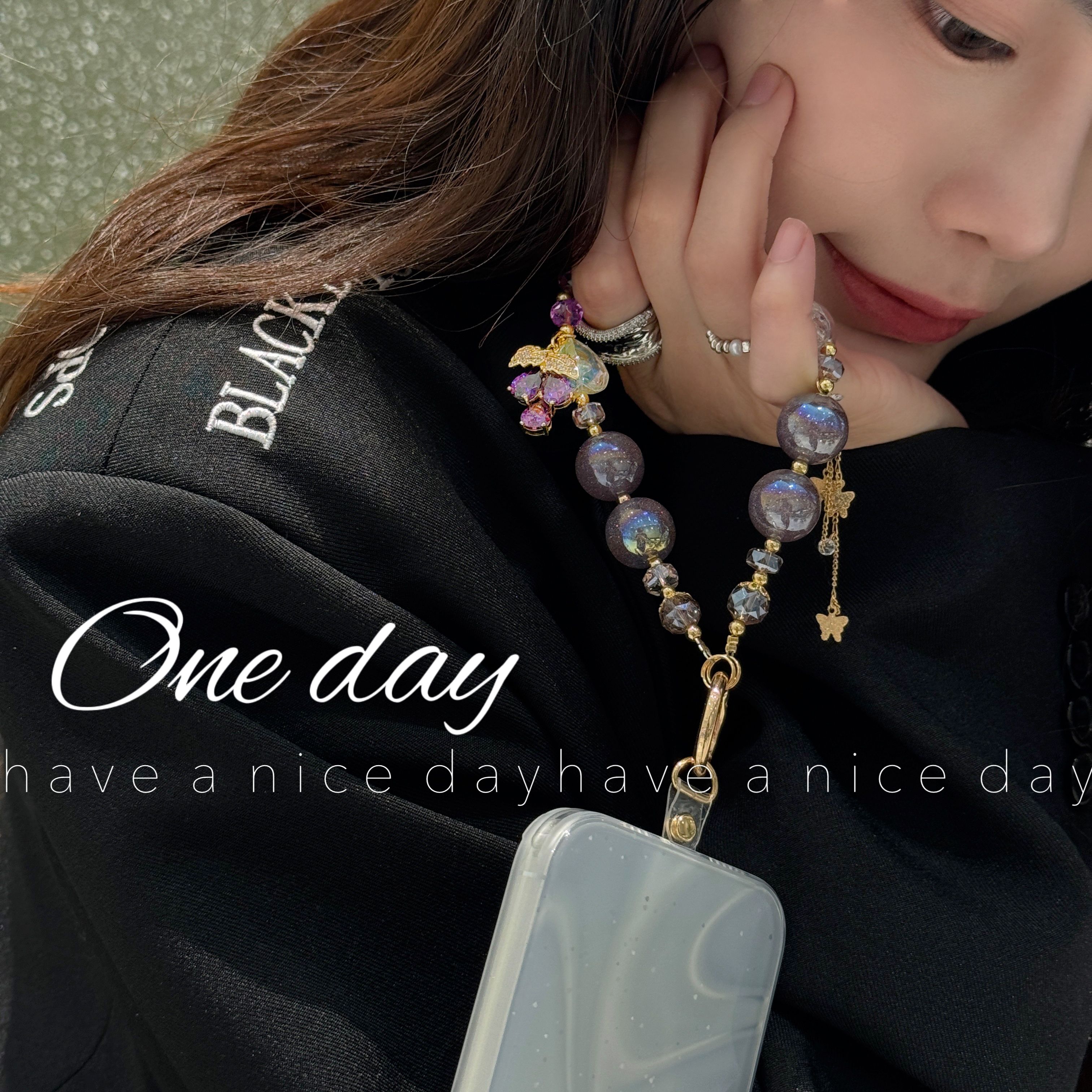 Iridescent Gem & Floral Charm Phone Chains