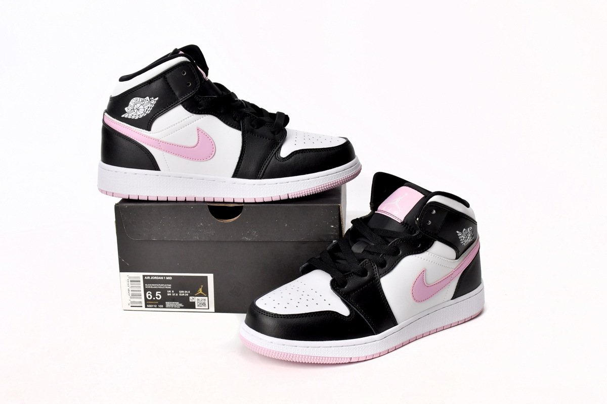 Jordan 1 Mid White Black Light Arctic Pink (GS) 555112-103