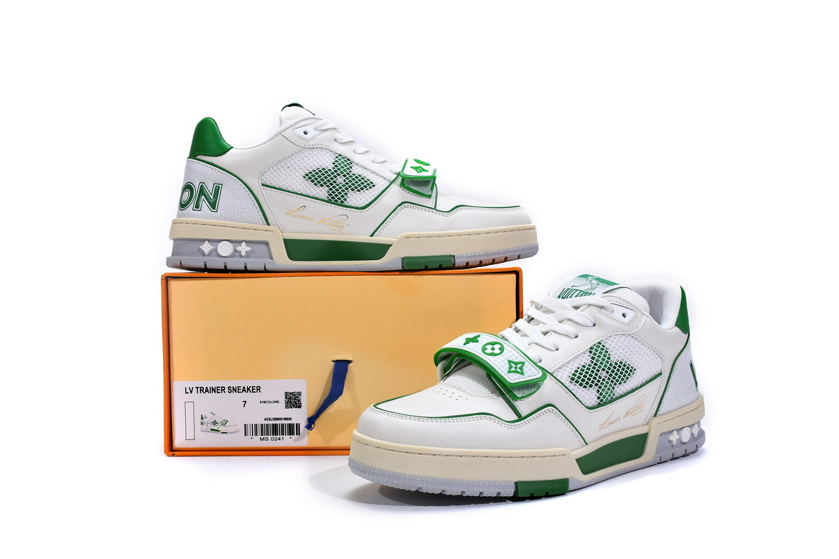 Louis Vuitton Trainer White Green 1A98UX