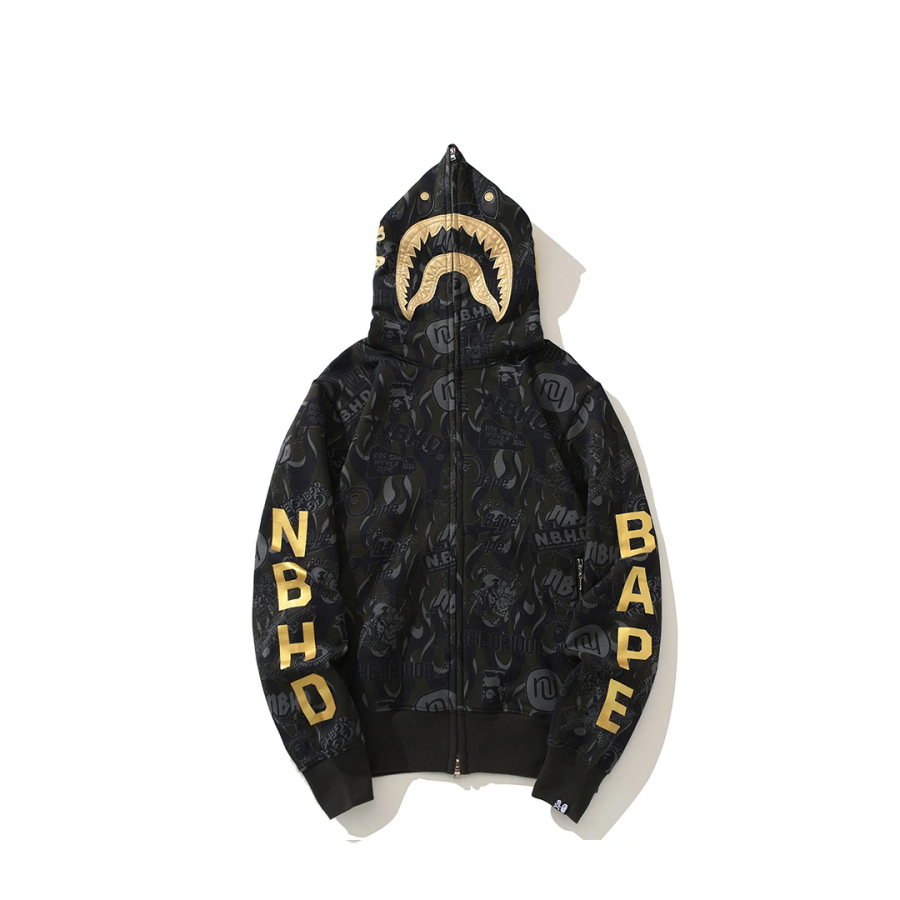 BAPE x NBHD Skull Black and Gold Hoodie