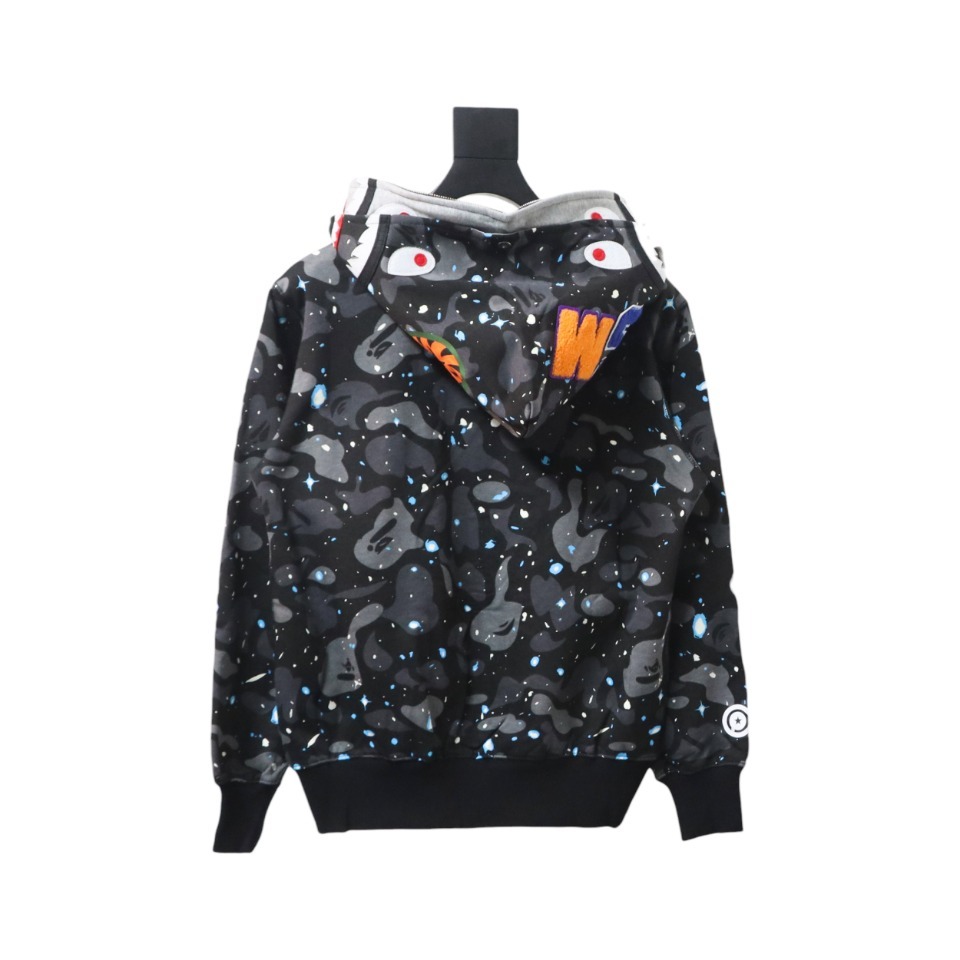 BAPE Space Camo Shark WGM Full-Zip Hoodie Black Glowing