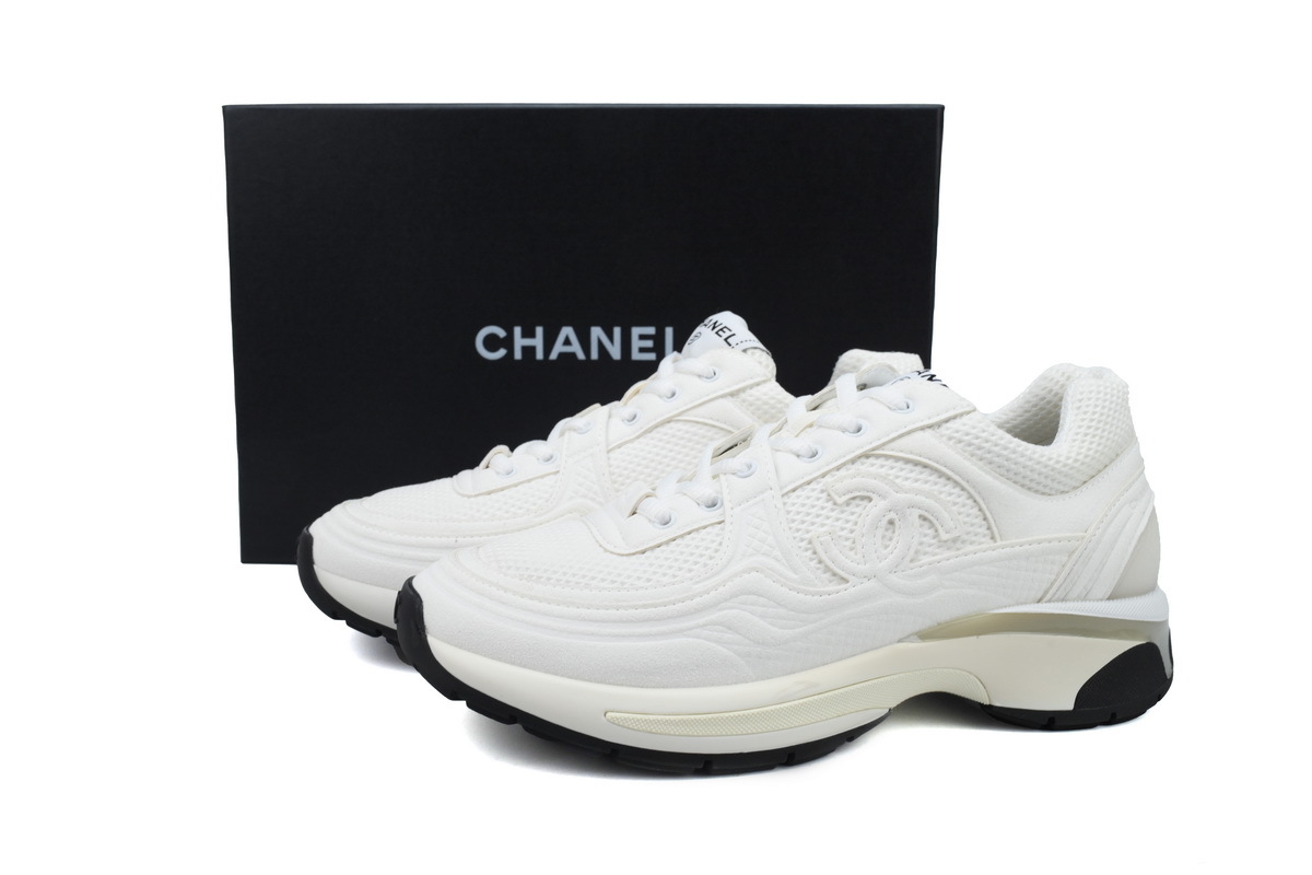 Chanel Fabric Laminated Low Top Sneakers White