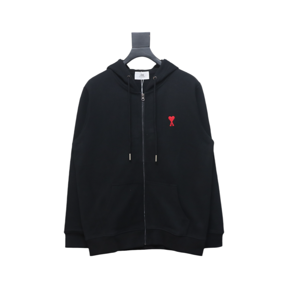 AMI Paris Ami de Coeur Cotton Zip Hoodie Black