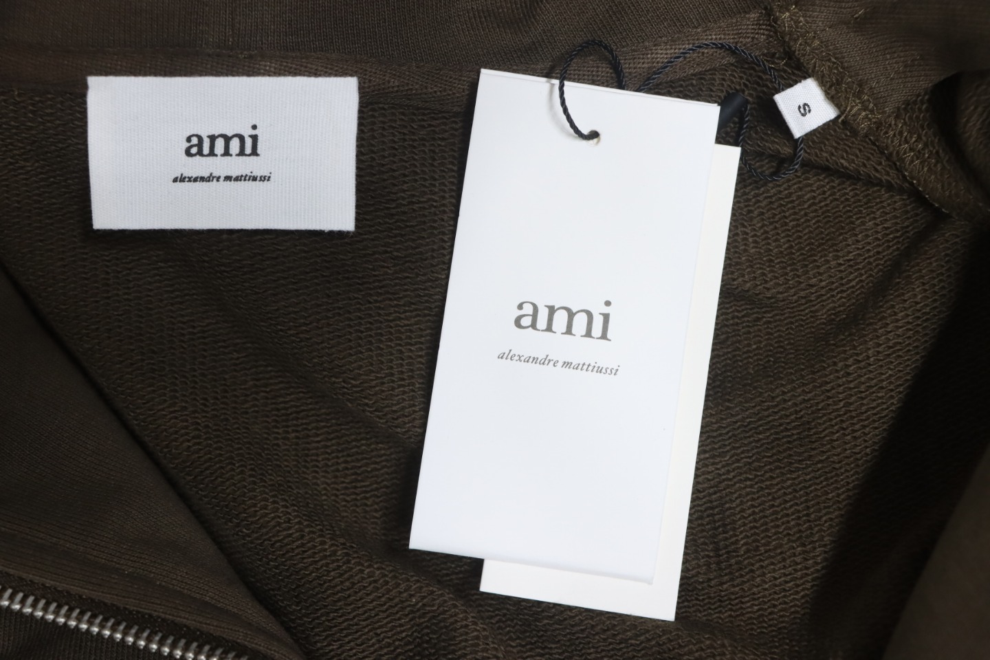 AMI Paris Ami de Coeur Cotton Zip Hoodie Dark Brown