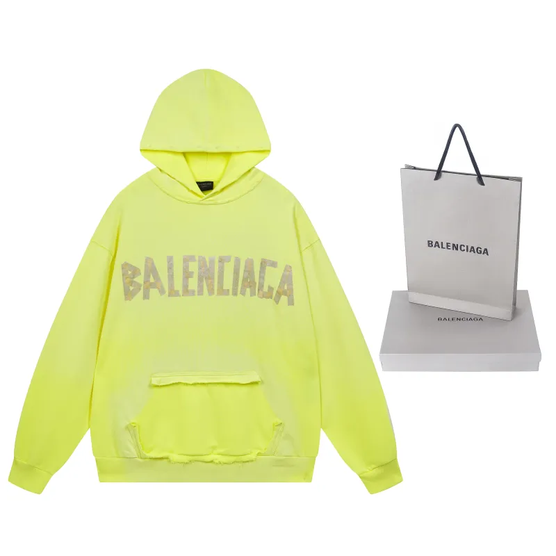 Balenciaga Ripped Pocket Hoodie Fluo Yellow
