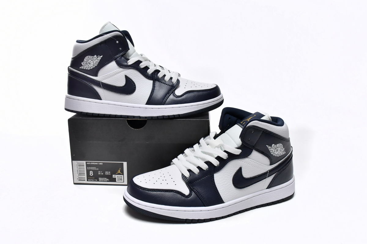 Jordan 1 Mid White Metallic Gold Obsidian 554724-174