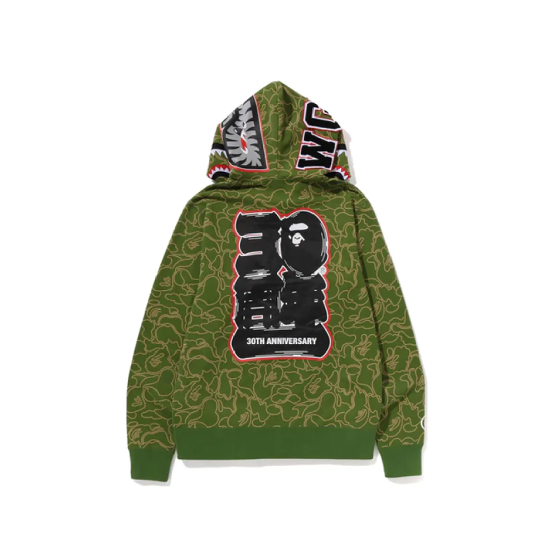 BAPE 30th Anniversary Line Camo Shark Full Zip Hoodie Green