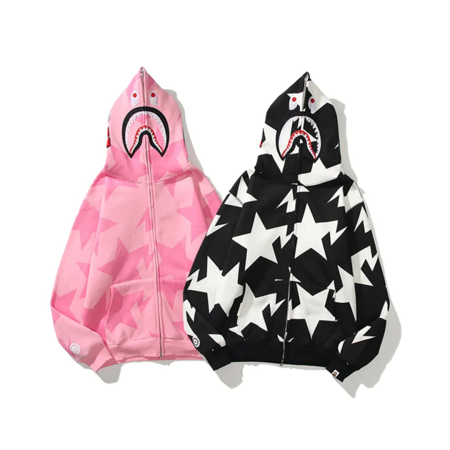 BAPE Hoodie Full Zip Shark Camo Head Jacket Black & Pink