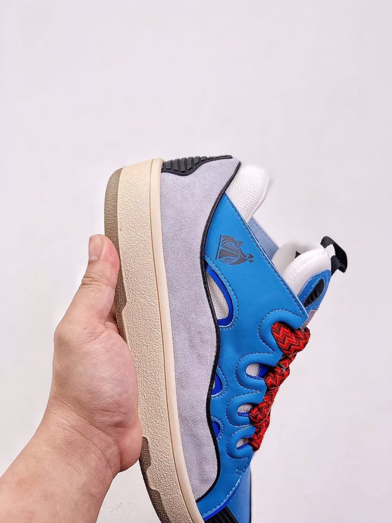 Lanvin Blue and Red Lace Sneakers