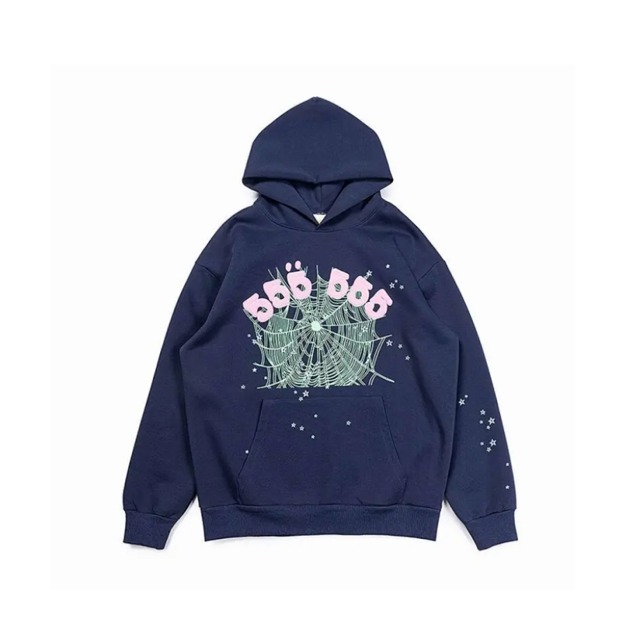 Sp5der Spider Worldwide 555 Angel Number Hoodie Navy Blue