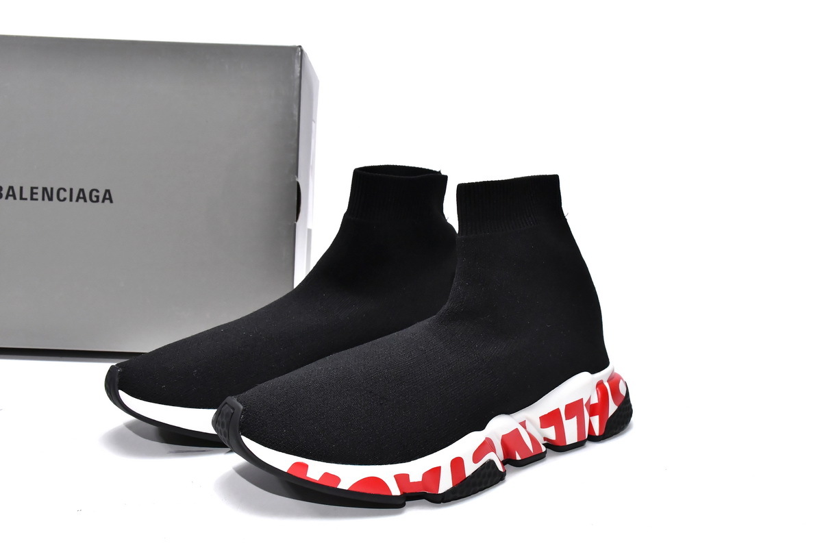 Balenciaga Speed Black And Red Graffiti Sneakers