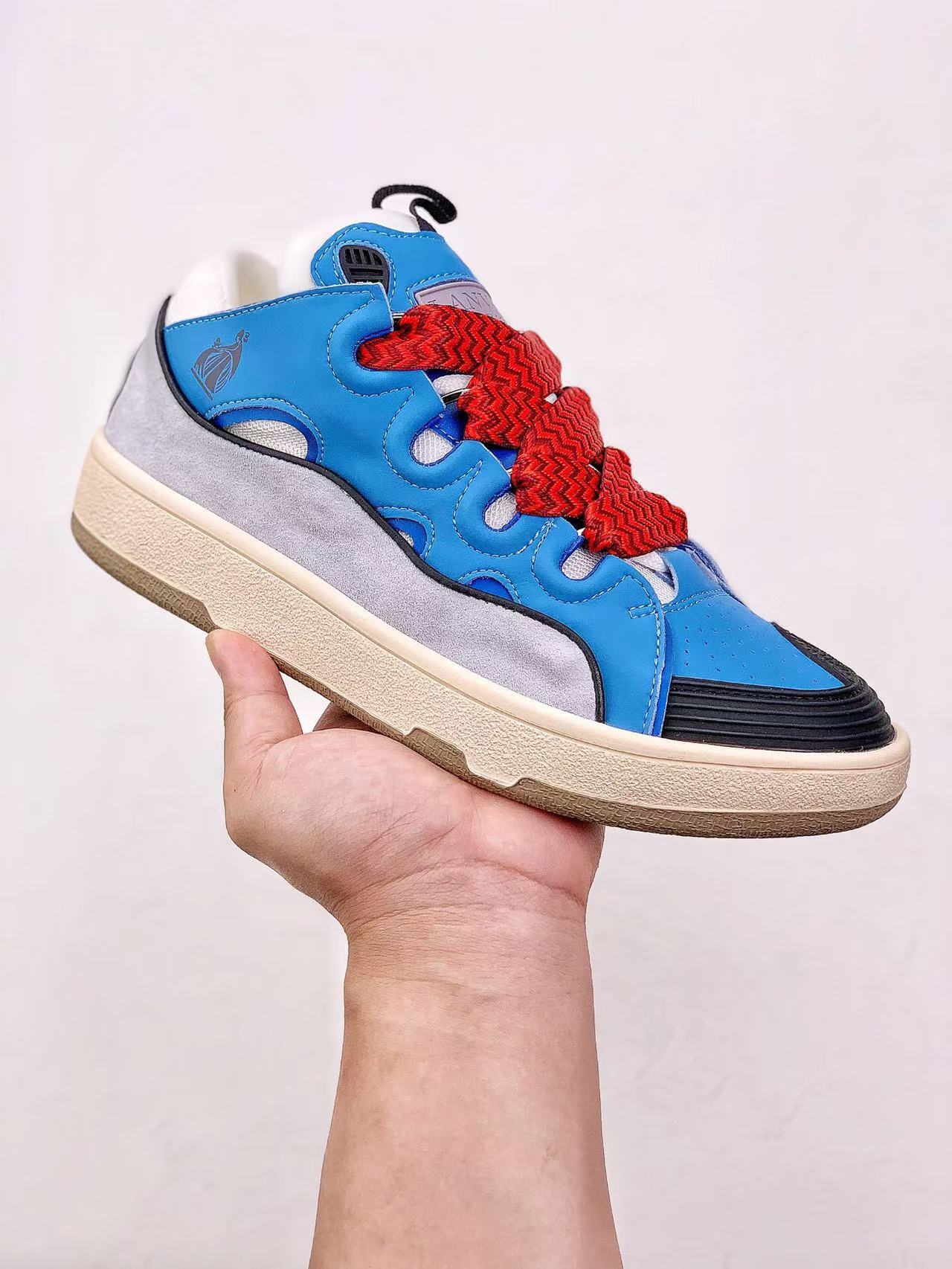 Lanvin Blue and Red Lace Sneakers