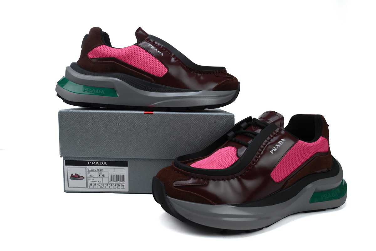 Prada Prada Brushed Leather Sneakers Bike Fabric Suede Garnet Peony