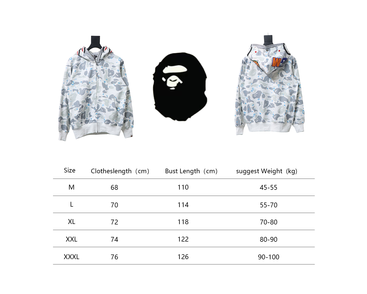 BAPE Double Hoody Shark Hoodie White Grey