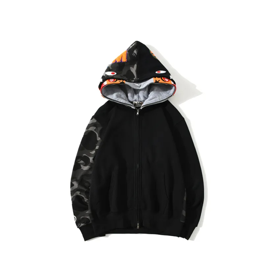 BAPE Tiger Head Double Hood Camouflage Patchwork Hoodie