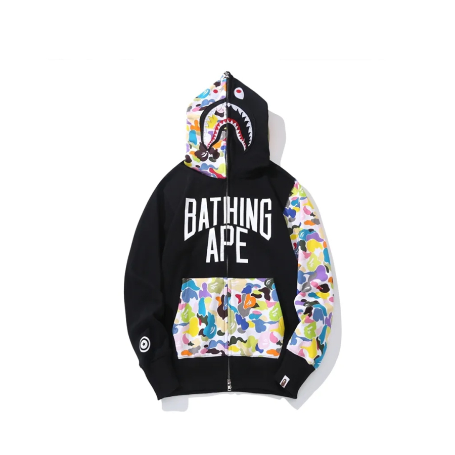 BAPE Multicolor Camouflage Shark Hoodie Black