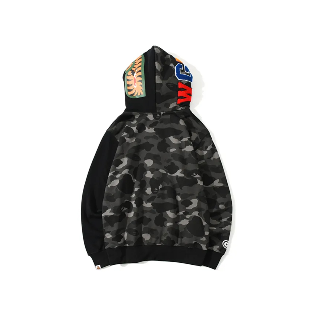 BAPE Tiger Head Double Hood Camouflage Patchwork Hoodie