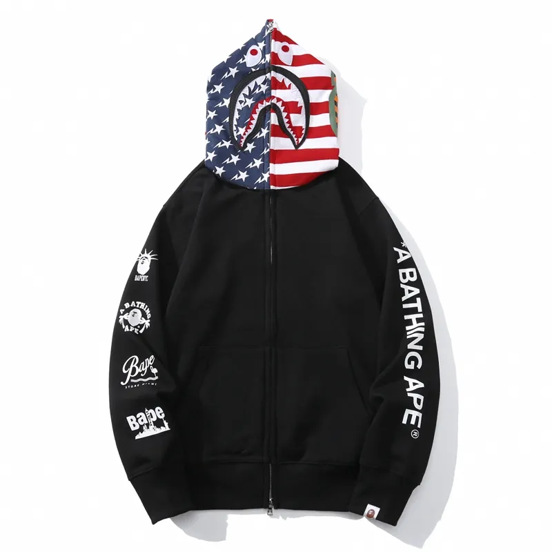 BAPE Full Zip Hoodie White Black 6936