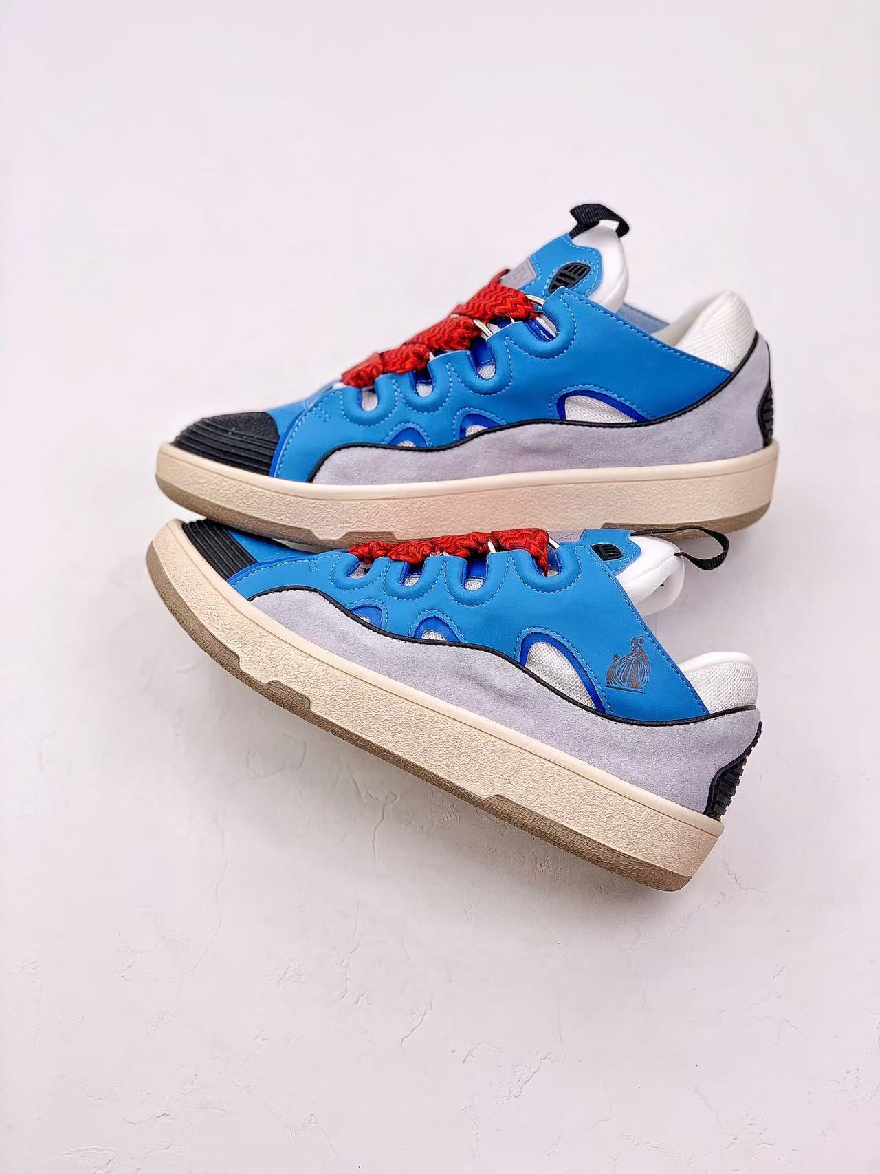 Lanvin Blue and Red Lace Sneakers