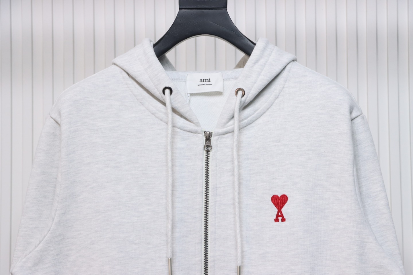 AMI Paris Ami de Coeur Cotton Zip Hoodie Grey