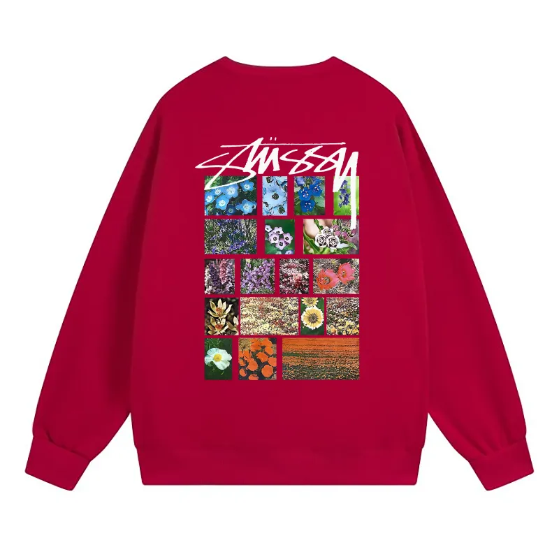 Stussy Flower Grid Pigment Dyed Hoodie Red