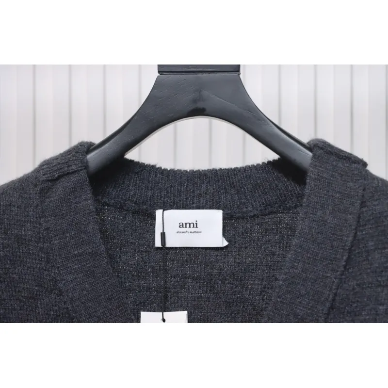 AMI Paris Ami de Coeur Cardigan Dark Grey